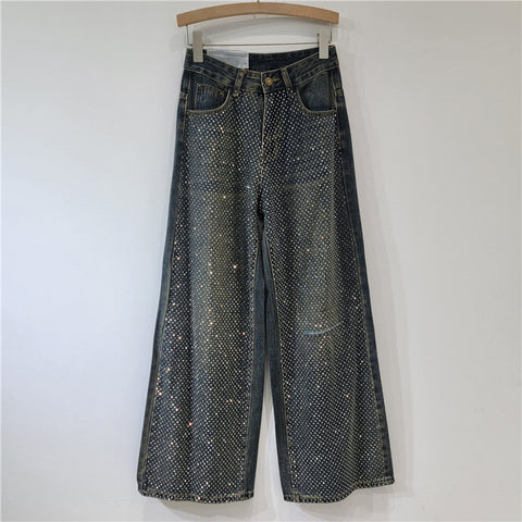 Jean large à motif diamant très résistant, pantalon ample droit, pantalon en denim