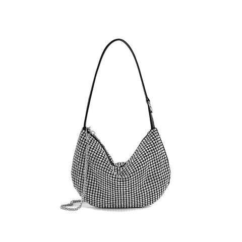 Sac à main en strass pour femme, sac à bandoulière en demi-cercle, chaîne, lune, petit sac 