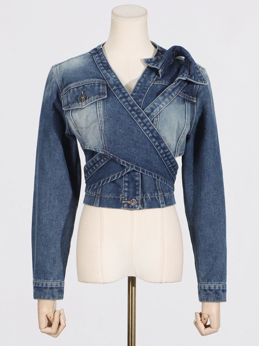 Personalized Short Irregular Collar Denim Jacket