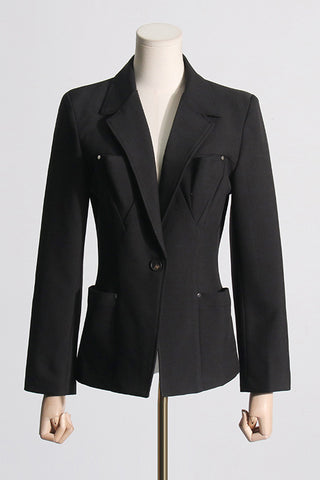 V-Neck Snap Buttoned Plain Blazer