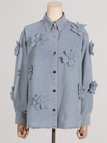 3D Flower Shirt Denim Jacket