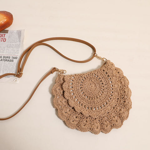 Lace Crossbody Cotton Thread Hollow Out Cutout Shoulder Straw Bag Vacation Beach Bag