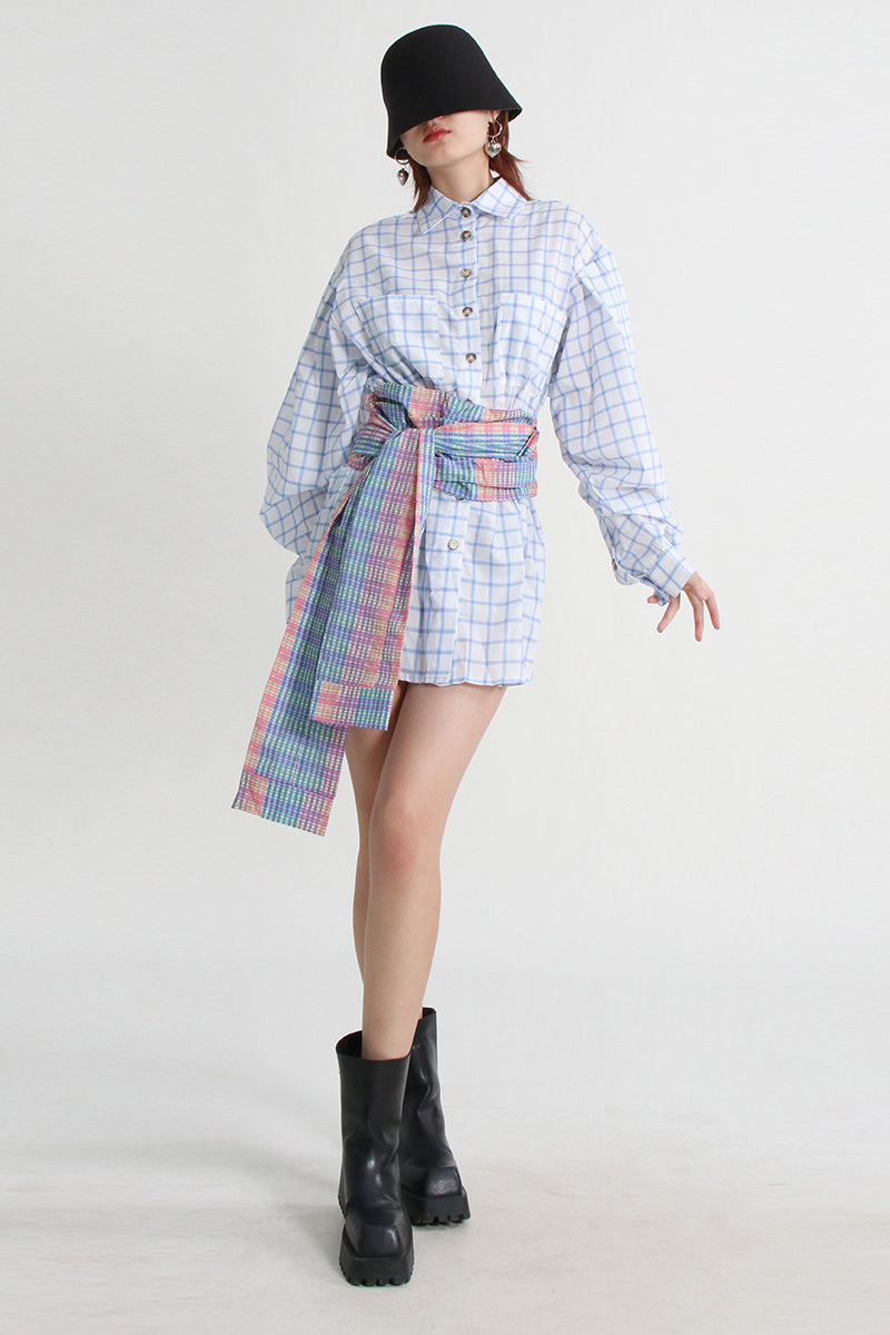 Long Sleeve Sashed Mini Shirt Dress