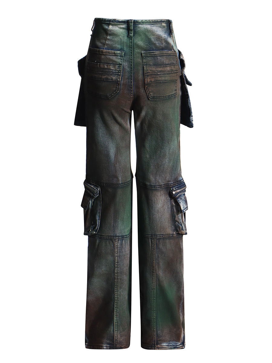 High Rise Gradient Straight Leg Cargo Jeans