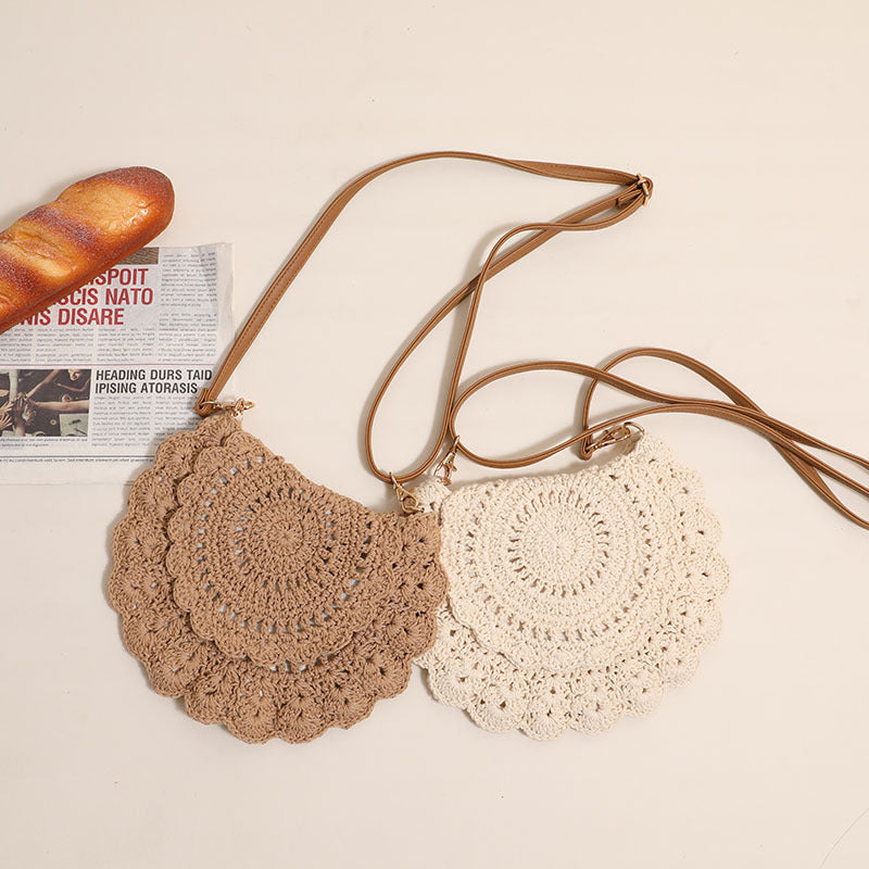 Lace Crossbody Cotton Thread Hollow Out Cutout Shoulder Straw Bag Vacation Beach Bag