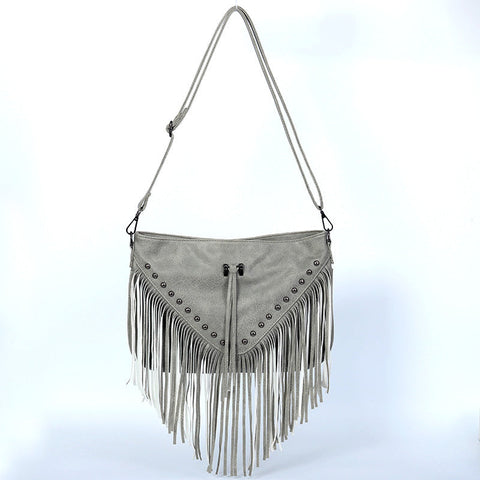 Rivets Soft Leather Fashionable Casual Rivet Tassel Bag Shoulder Crossbody Bag