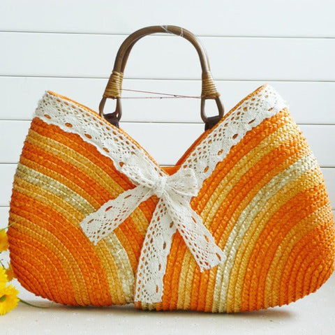 Sac en paille de couleur fait à la main, commande à la machine, sac tissé pour la plage sauvage 