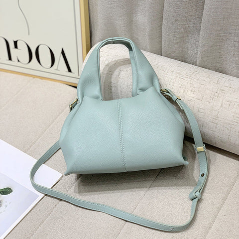 French Niche Boling Cloud Bag Lychee Pattern Soft Leather All Match Open Handbag One-Shoulder Crossboby Bag