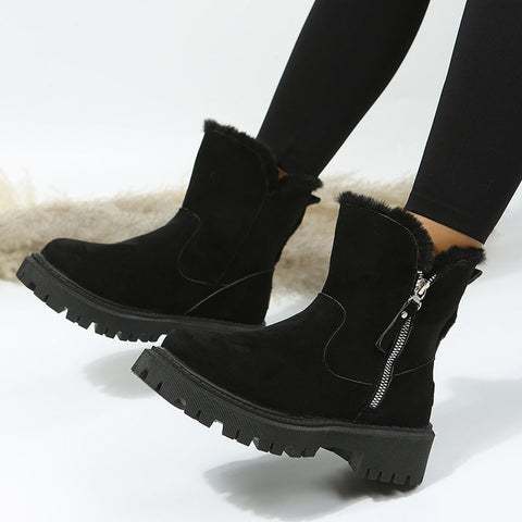 Bottes de neige tendance mi-mollet plus velours épaississement coton thermique chaussures veste en fausse peau de mouton bottes 