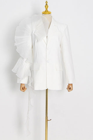 Sheer Mesh Ruffled Irregular Loose Fit Trench Coat - White