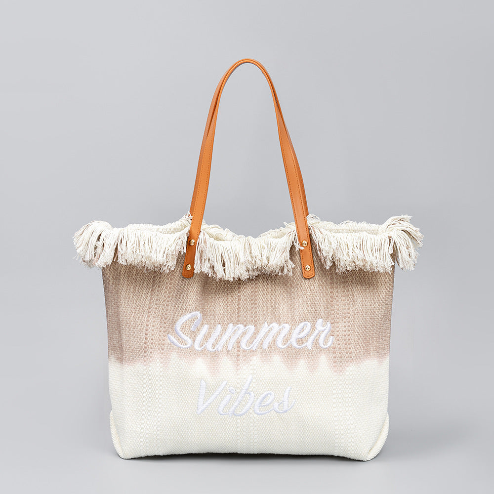 Embroidered Tote Bag Tassel Canvas Bag Magnetic Snap Office Bag Underarm Bag Beach Shoulder Bag Summer