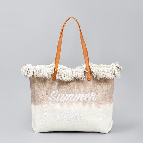 Embroidered Tote Bag Tassel Canvas Bag Magnetic Snap Office Bag Underarm Bag Beach Shoulder Bag Summer