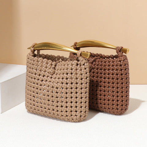 Sac à sardines tissé creux découpé à la main petit sac carré sac messager de couleur contrastée de conception tissée industrielle lourde 