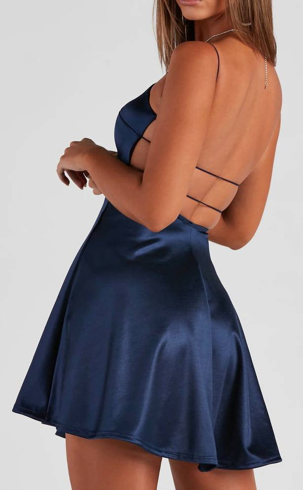 blue satin skater dress Plus Size - Mini Satin Skater Dress