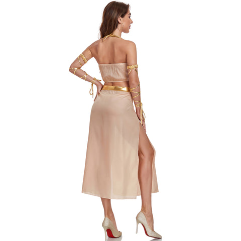 Greek Goddess Halloween Costume Halter Neck Tank Tops Slit Long Skirt