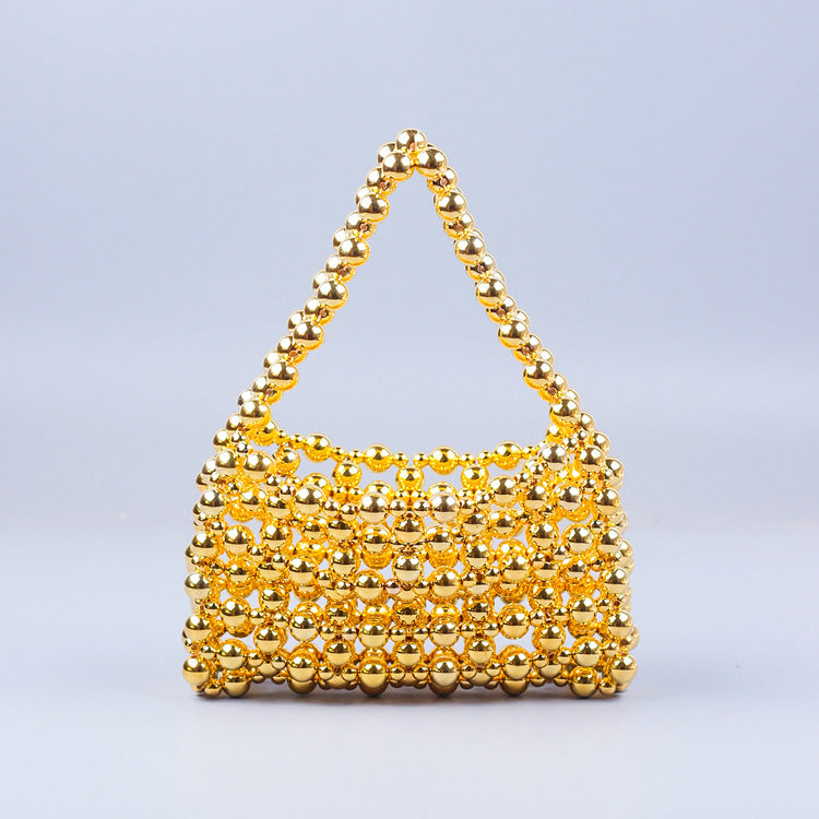 Sac à main tendance en acrylique tissé à la main galvanisé argenté pour la rue, décontracté et assorti avec des perles 
