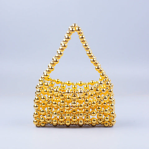 Sac à main tendance en acrylique tissé à la main galvanisé argenté pour la rue, décontracté et assorti avec des perles 