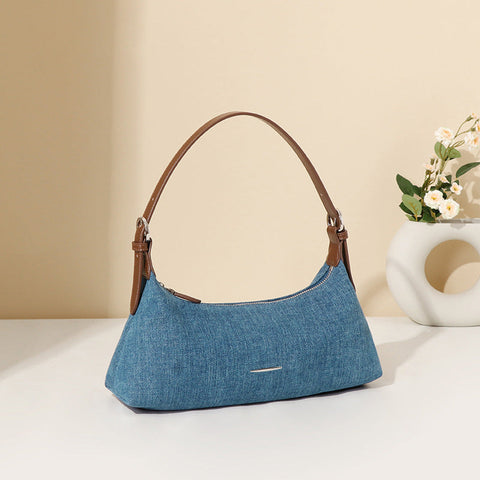 Retro Western Retro Color Contrast Patchwork Denim Underarm Bag Shoulder Bag Dumpling Bag