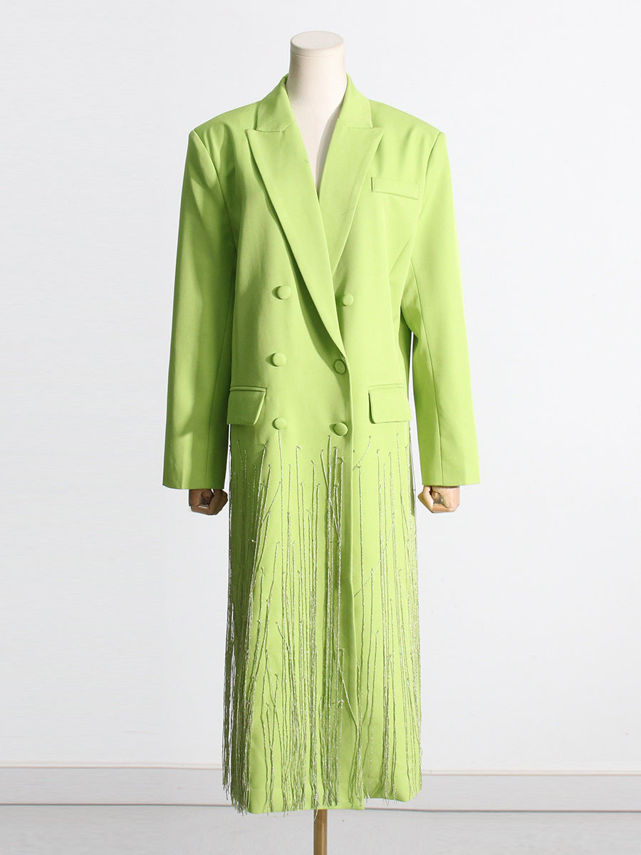 Neon Green Crystal Fringe Blazer Coat