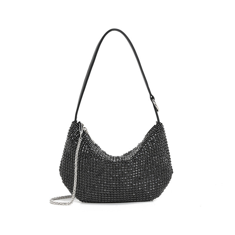 Sac à main en strass pour femme, sac à bandoulière en demi-cercle, chaîne, lune, petit sac 