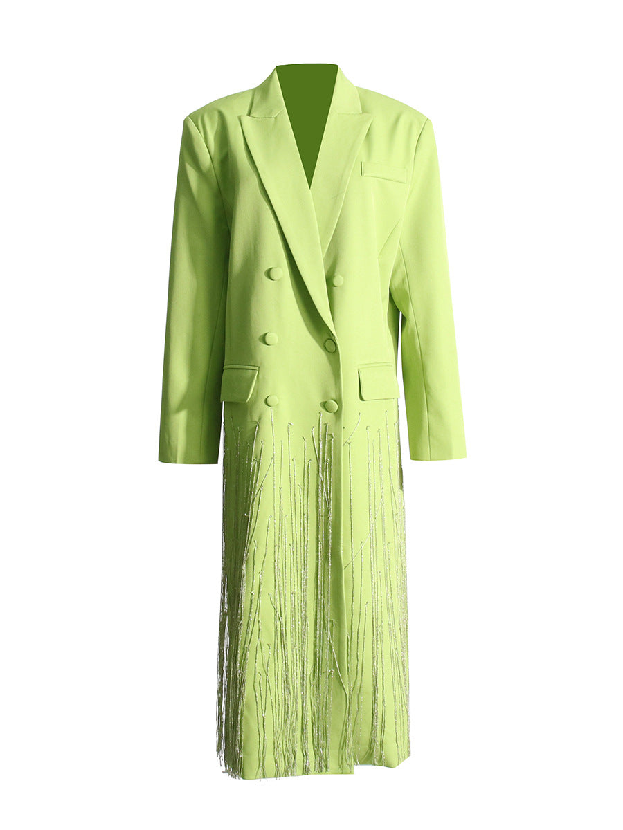 Neon Green Crystal Fringe Blazer Coat