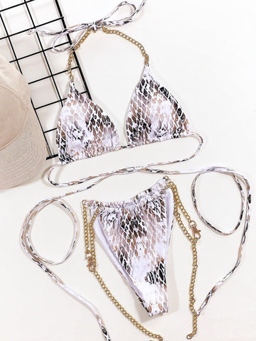Outer Single Swimsuit Snake Pattern Printed Bikini Seperated Swimwear Triangle Bag Bikini