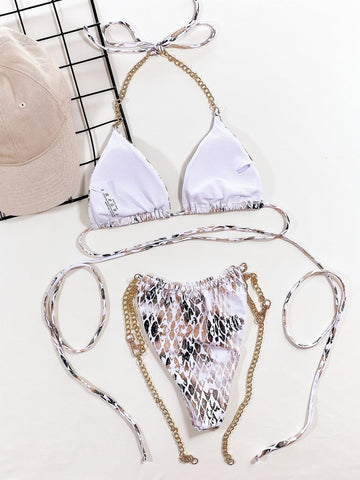 Outer Single Swimsuit Snake Pattern Printed Bikini Seperated Swimwear Triangle Bag Bikini