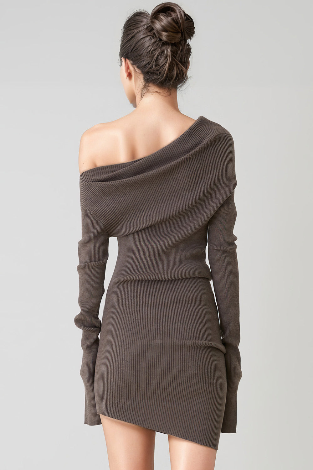 Curved Multi-wear Wool Knit Dress - Coffee Color