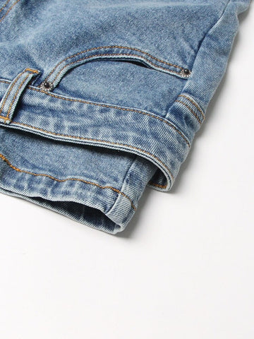 The Genie High Waist Denim Shorts - Blue