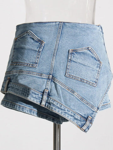 The Genie High Waist Denim Shorts - Blue