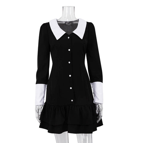 Französisches schwarzes Kleid Colorblock Kragen Schlankheits-Hüfttasche Kleid Damen
