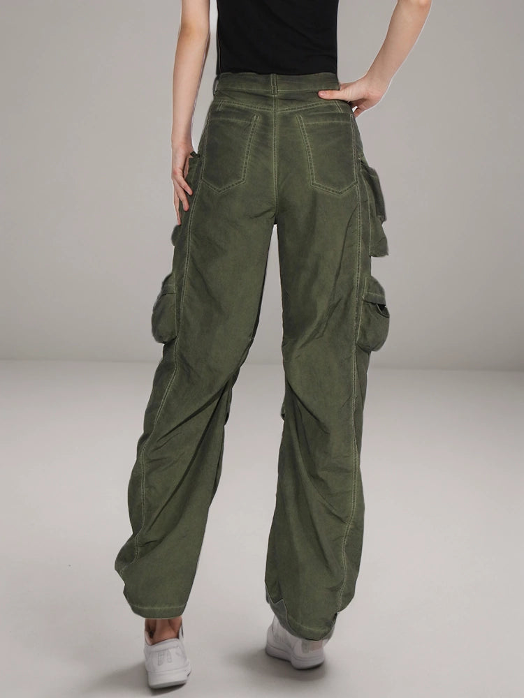 Pantalon cargo taille haute à poches rétro épissées