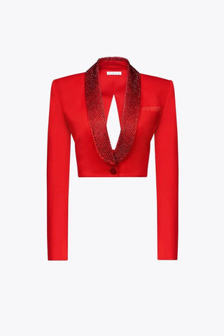 Blazer aviateur à revers et dos nu avec diamants