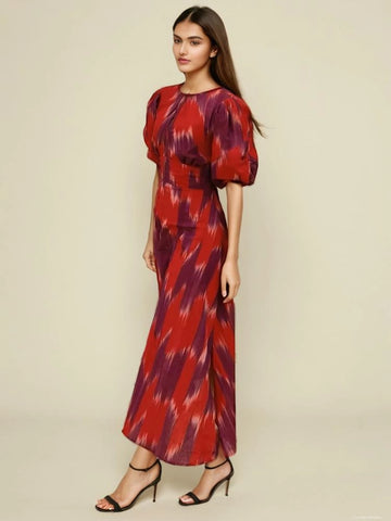Printed Bandhnu Puff Sleeve Dress