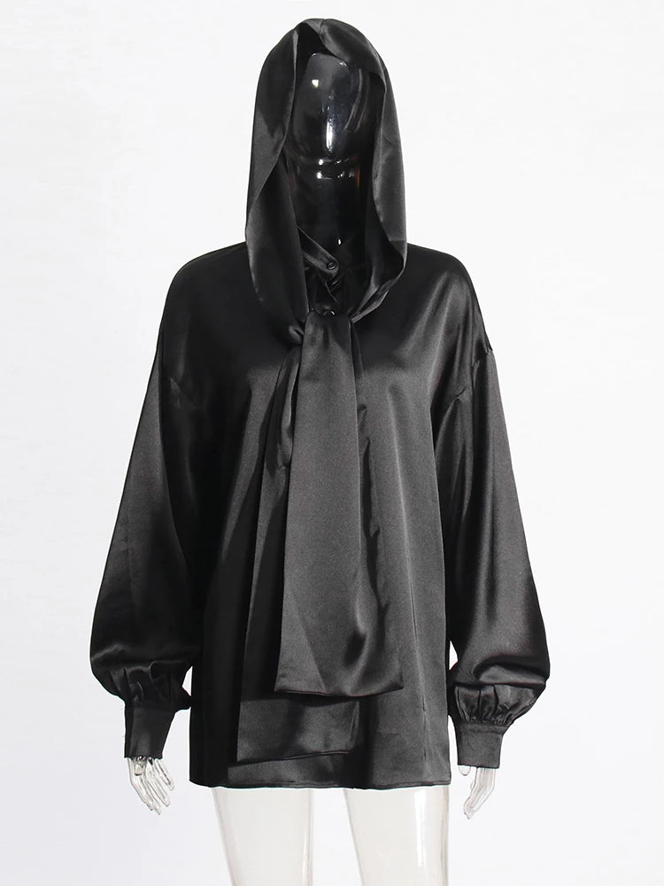 Lace Up Hooded Shirts Black