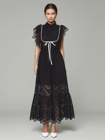 Embroidered Hollow Lace Maxi Dress