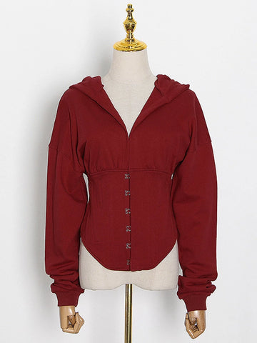 Free Shipping Patchwork Drawstring Slim Sweatshirt