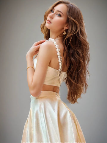 Pearl Shoulder Strap High Waist Two Piece Set