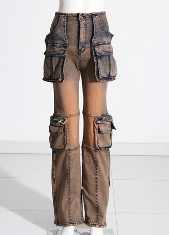 Stereoscopic Pocket Straight Jeans