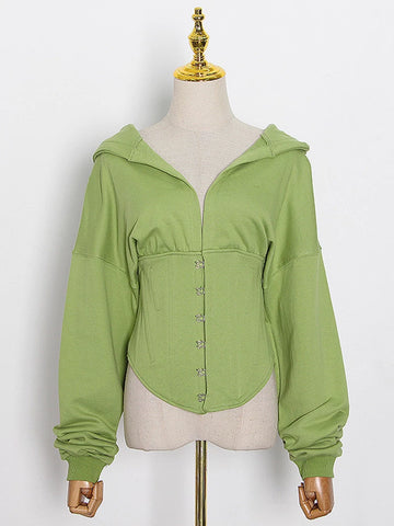 Free Shipping Patchwork Drawstring Slim Sweatshirt