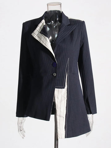 Irregular Blazers Notched Collar Long Sleeve Patchwork Button