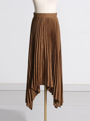 Irregular Hem Patchwork Pleated Skirts