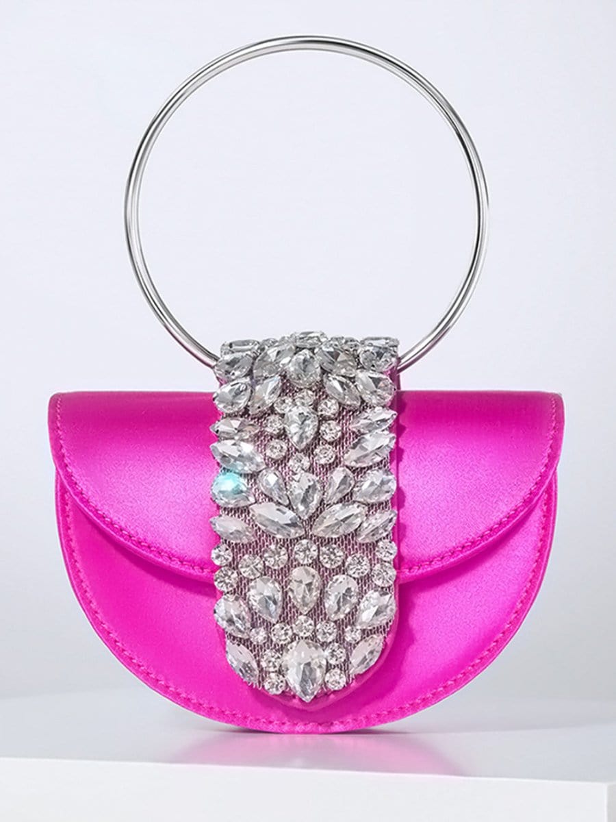 Akira Shiny Rhinestone Half Round Satin Bag