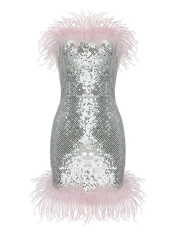 Robe mini bustier à plumes Alaina