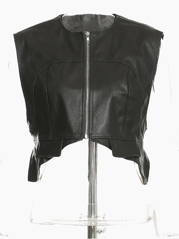 Allecia Hollow Out Leather Waistcoat