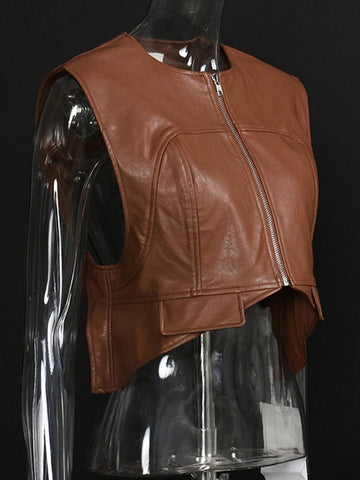 Allecia Hollow Out Leather Waistcoat