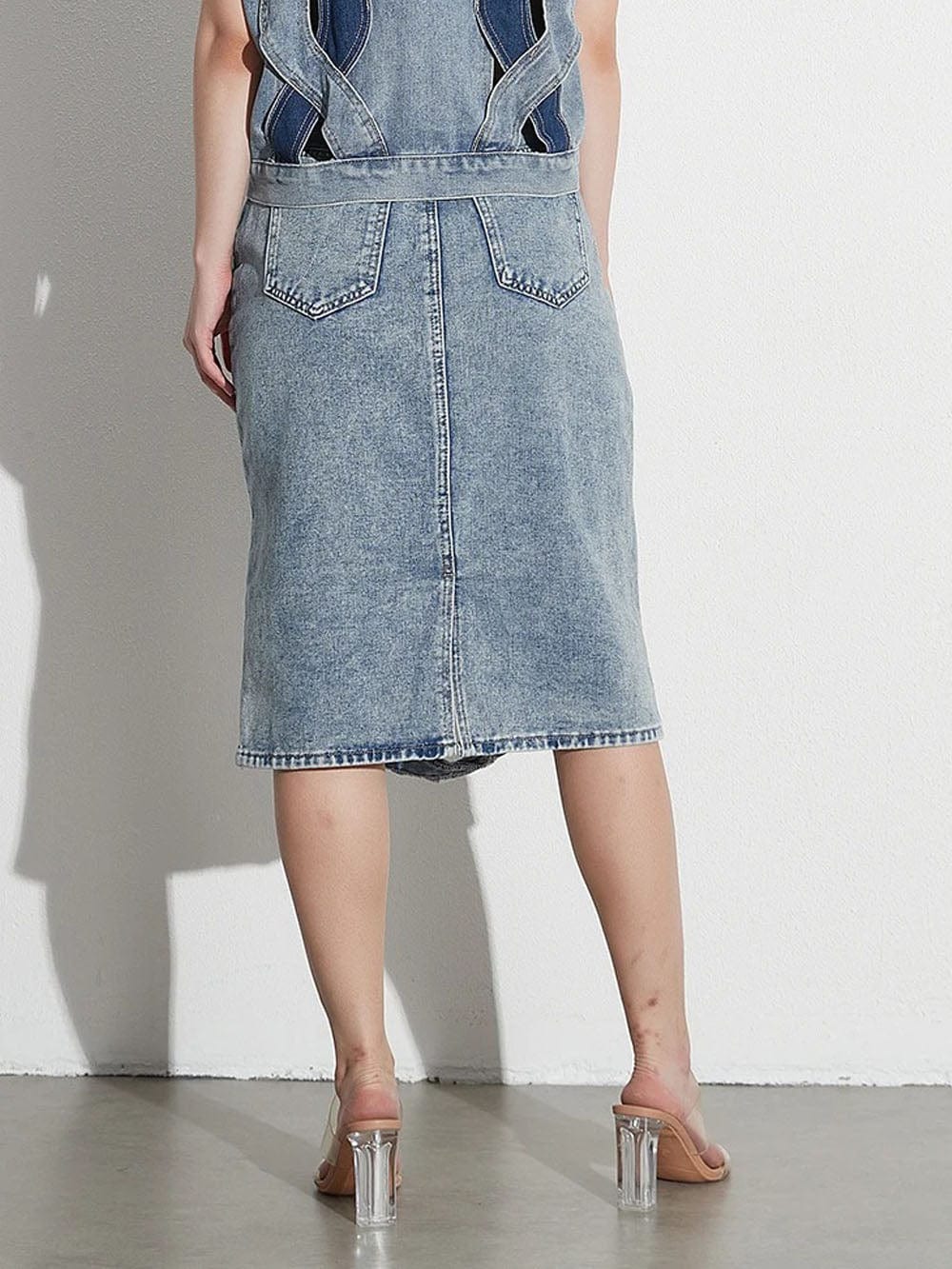 Aster Hollow Out Casual Denim Skirt