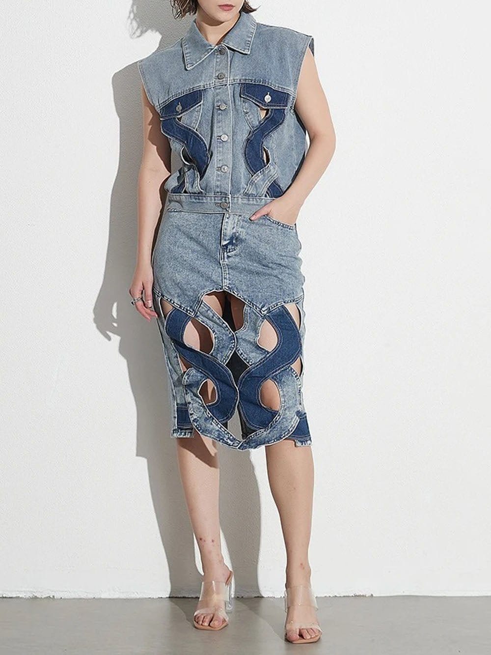 Aster Hollow Out Casual Denim Skirt