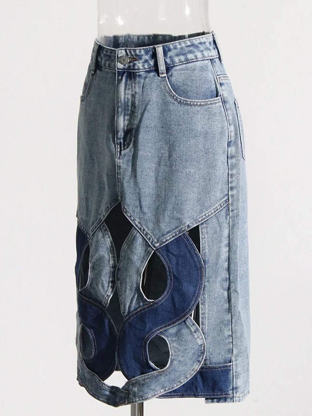 Aster Hollow Out Casual Denim Skirt