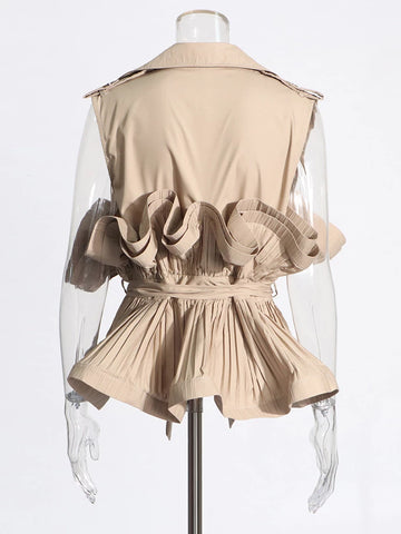 Gilet sans manches à revers vintage avec bord à volants